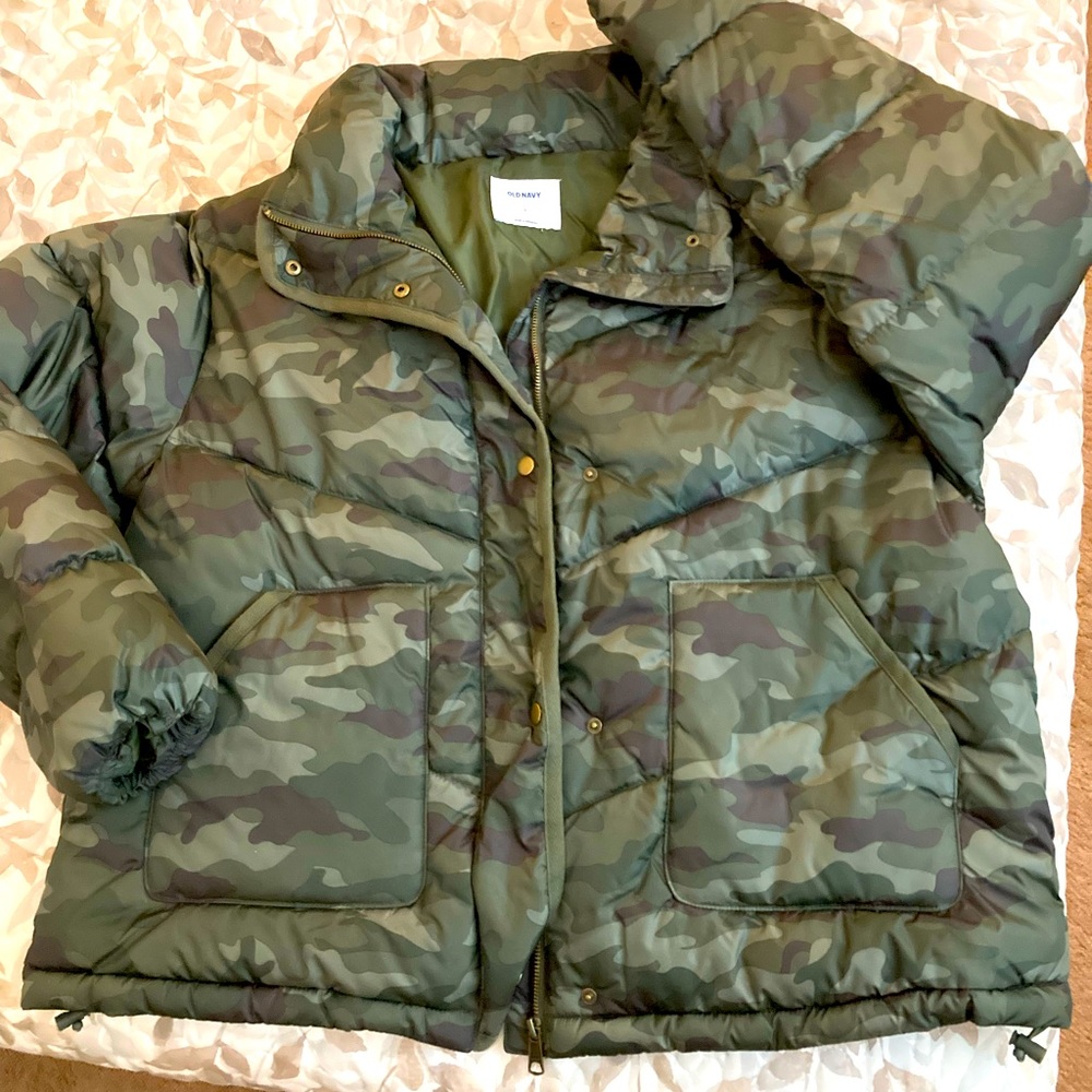 Old Navy - Camo Quilted - Utility Puffer Jacket - Green- SZ: L